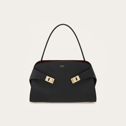Picture of Ferragamo Hug Soft Bicolor Shoulder Bag M - Black/Burgundy