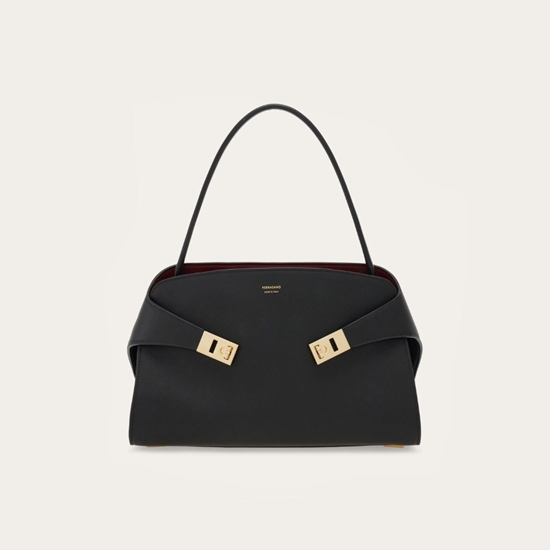 Picture of Ferragamo Hug Soft Bicolor Shoulder Bag M - Black/Burgundy