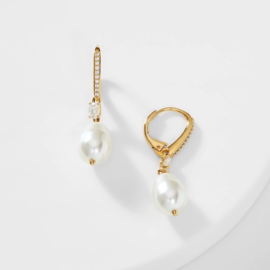 Picture of Nadri Boheme Pearl Drop Earrings - Gold