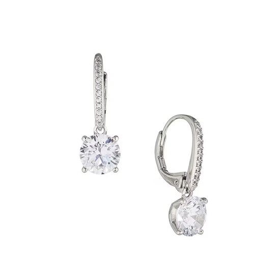 Picture of Nadri Modern Love Round CZ Crystal Drop Earrings - Rhodium