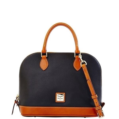 Picture of Dooney & Bourke™ Pebble Grain Zip Zip Satchel - Black with Tan Trim