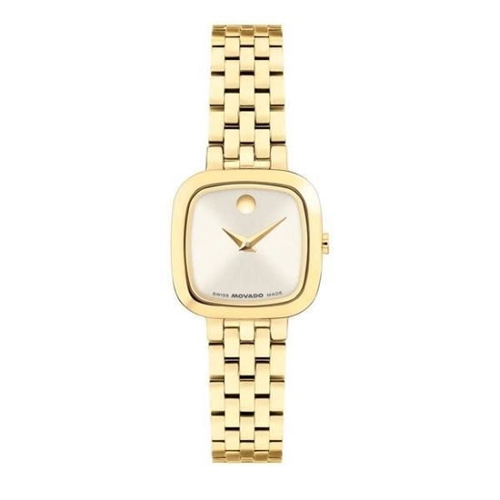 Picture of Movado® Women's Museum Classic Mini Cushion Champagne Dial Gold-Tone Watch
