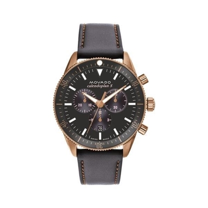 Picture of Movado® Men's Heritage Calendoplan S Chronograph Grey Leather Strap Watch