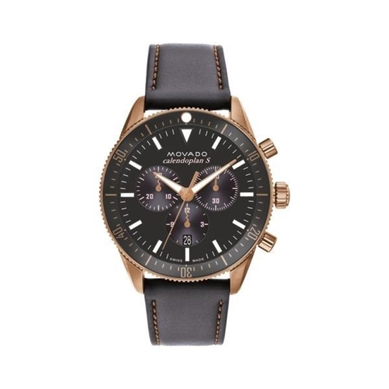 Picture of Movado® Men's Heritage Calendoplan S Chronograph Grey Leather Strap Watch