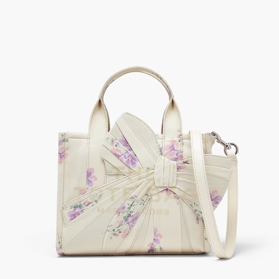 Picture of Marc Jacobs Floral Oversized Bow Canvas Small Tote - Cream Mlt
