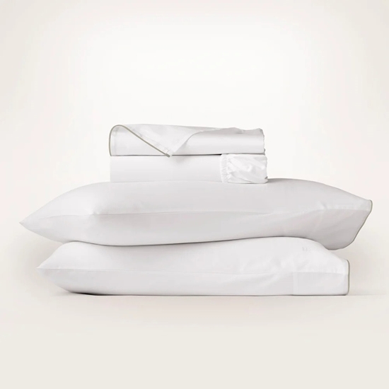 Picture of Boll & Branch Signature Piped Edge Sheet Set - Wht/Pwtr, Tw XL