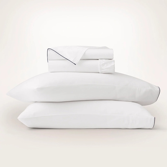 Picture of Boll & Branch Signature Piped Edge Sheet Set - Wht/Navy, Full