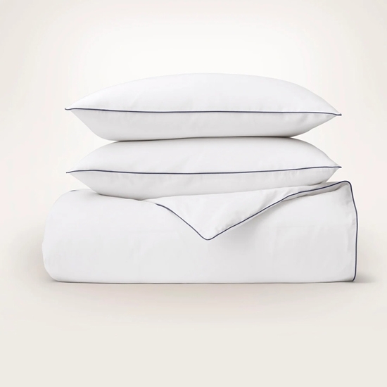 Picture of Boll & Branch Signature Piped Edge Duvet Set- Wht/Cst Nvy, F/Q
