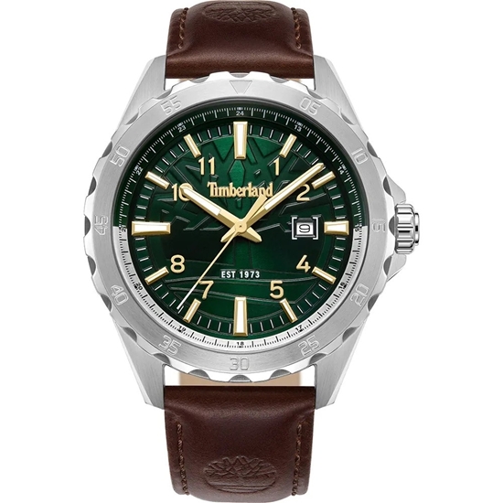 Picture of Timberland Men's Date Watch with Green Dial/Brown Strap