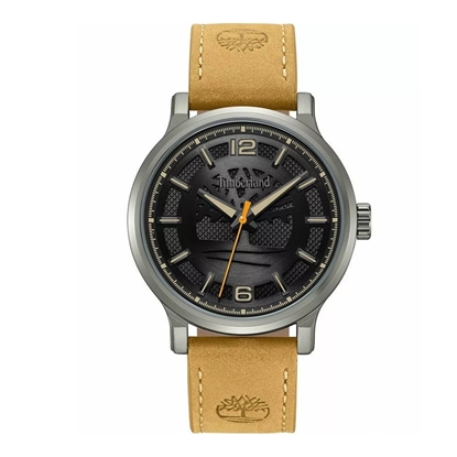 Picture of Timberland Men's Quartz Watch with Black Dial & Tan Strap