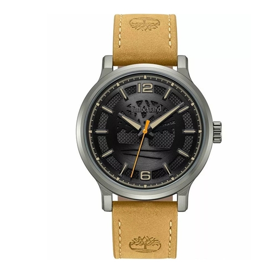 Picture of Timberland Men's Quartz Watch with Black Dial & Tan Strap