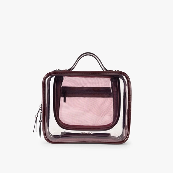 Picture of Calpak Medium Clear Cosmetics Case - Glazed Dark Cherry