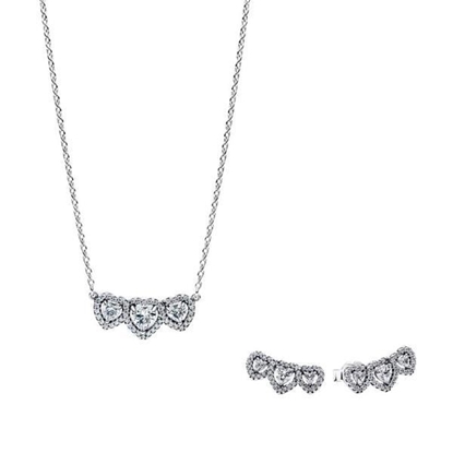 Picture of Pandora® Halo Heart Trilogy Necklace & Earring Set
