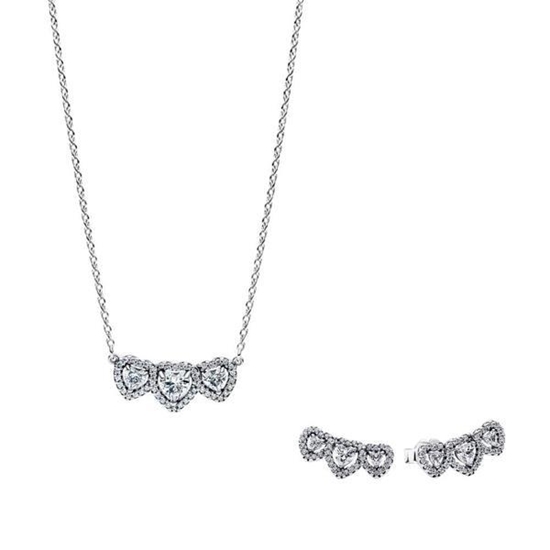 Picture of Pandora® Halo Heart Trilogy Necklace & Earring Set