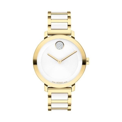 Picture of Movado® Women's BOLD Evolution 2.0 Crystal Accent Gold-Tone IP White Ceramic Watch