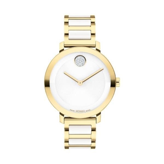 Picture of Movado® Women's BOLD Evolution 2.0 Crystal Accent Gold-Tone IP White Ceramic Watch