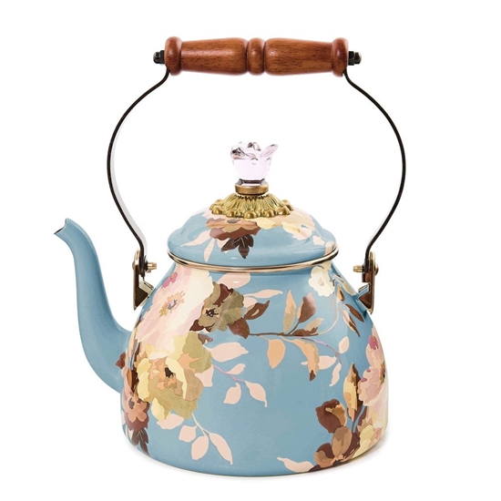 Picture of MacKenzie-Childs Wild Rose Slate 2-Quart Tea Kettle