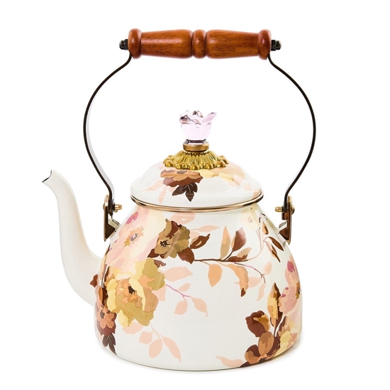 Picture of MacKenzie-Childs Wild Rose White 2-Quart Tea Kettle