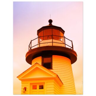 Golden lighthouse at sunset coastal wall art print warm nautical home decor gift