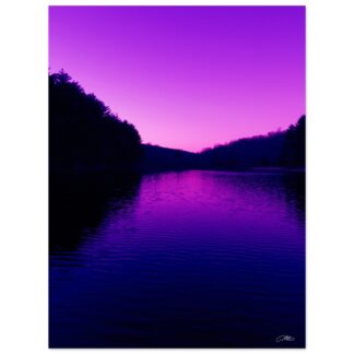 Purple and pink sunset river wall art with tree silhouettes vibrant landscape home decor gift