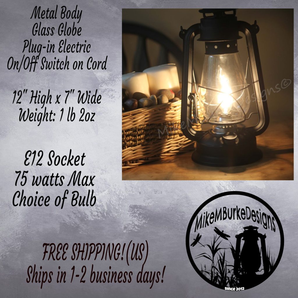 Electric Lantern Table Lamp FLAT BLACK | 12" Farmhouse Decor, Electric Hurricane Lantern, Handmade Electrified Rustic Lamp - Image 7