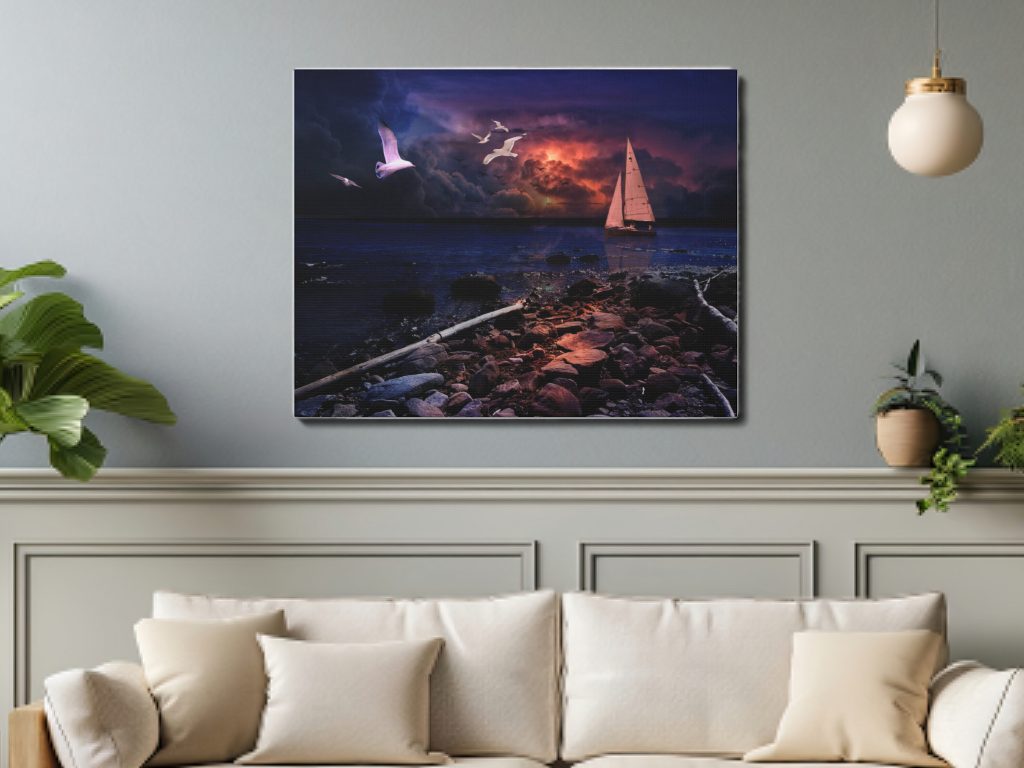Sunset Seascape Canvas Print, Nautical Sailboat Wall Art, Seascape Photography, Beach Sunset Painting - Image 3