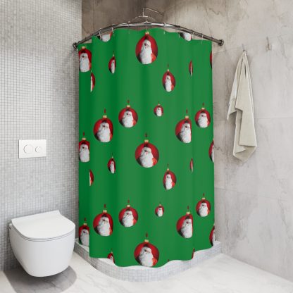 Festive Green Santa Christmas Shower Curtain | 71" x 74" Bathroom Shower Curtain Christmas Decoration - Image 4