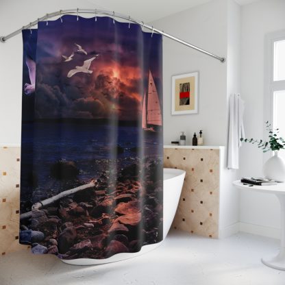Unique Shower Curtain Sailboat Beach Shower Curtain Gift For Wife Ocean Shower Curtain Gift For Her - Image 3
