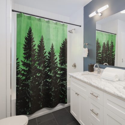 Shower Curtain Farmhouse Decor Log Cabin Decor Mother's Day Gift For Her Unique Shower Curtain Rustic Cabin Decor Green Pine - Image 2