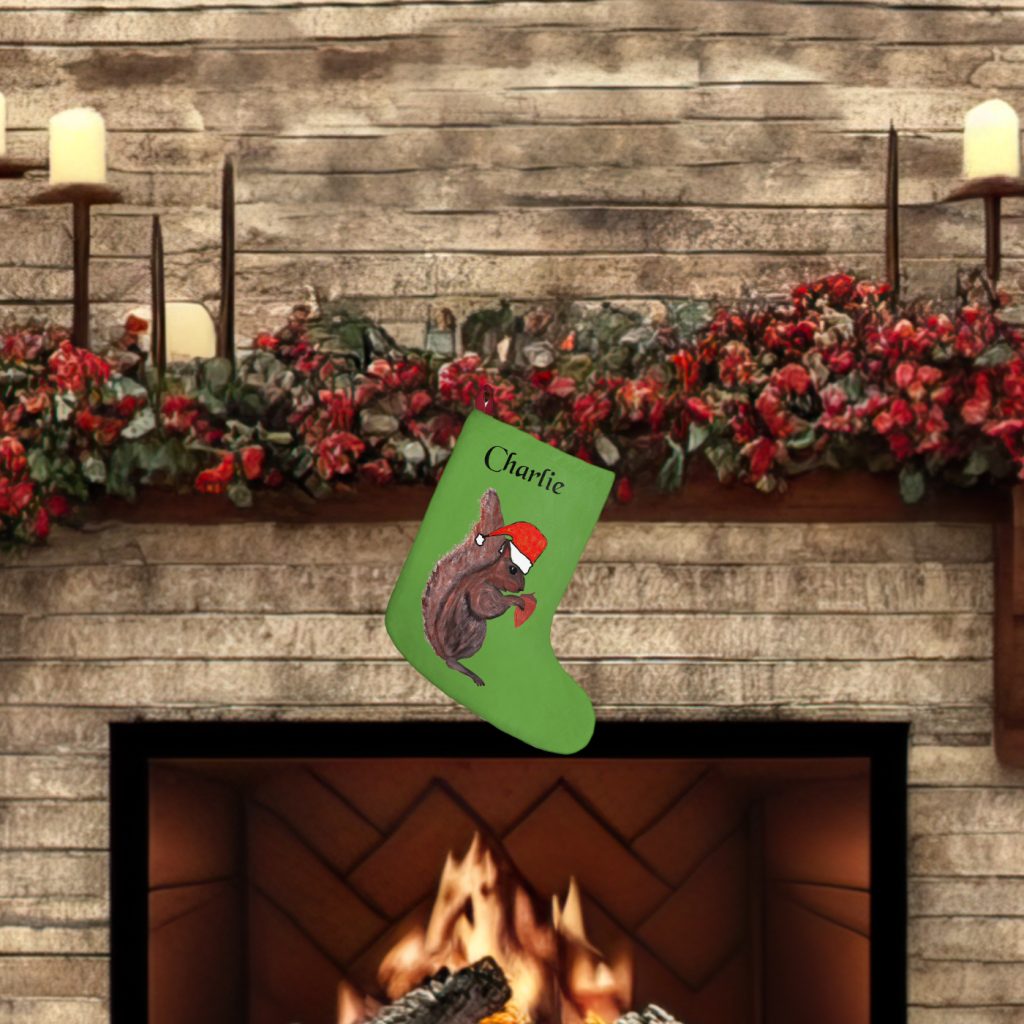 Santa Squirrel Personalized Christmas Stocking, Family Stocking, Custom Text Stocking, Kid's Gift - Image 3