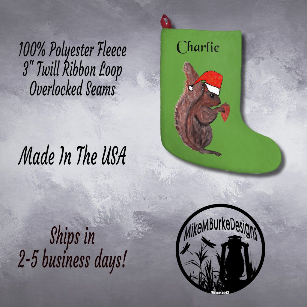 Santa Squirrel Personalized Christmas Stocking, Family Stocking, Custom Text Stocking, Kid's Gift - Image 4