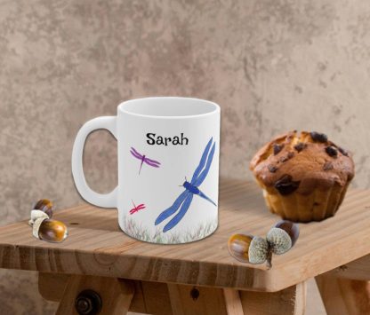 Personalized Custom Text Dragonfly Mug, Rustic Nature Gift For Grandma, Colorful Dragonflies Coffee Cup, Nature Dragonfly Gift For Mom - Image 2