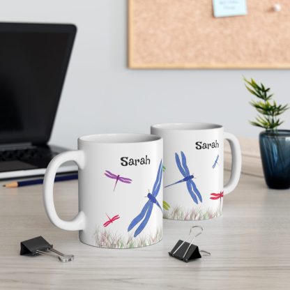 Personalized Custom Text Dragonfly Mug, Rustic Nature Gift For Grandma, Colorful Dragonflies Coffee Cup, Nature Dragonfly Gift For Mom - Image 3