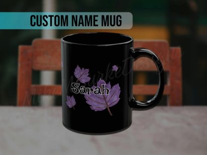 Personalized Custom Text Purple Leaves Mug, Mom Gift For Her, Nature Lover, Rustic Decor Coffee Cup, Custom Name Mug For Grandma