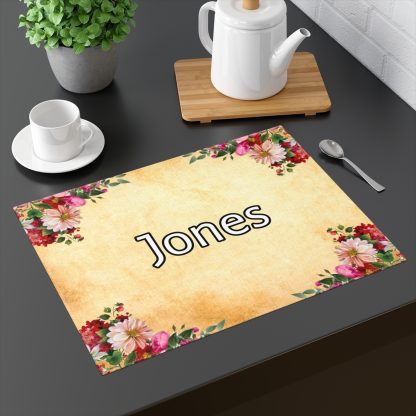 Country Farmhouse Personalized Placemat, Log Cabin Decor, RV Camping Picnic, Mom Gift For Her, Floral Flowers, Custom Name Flowers Placemat - Image 2
