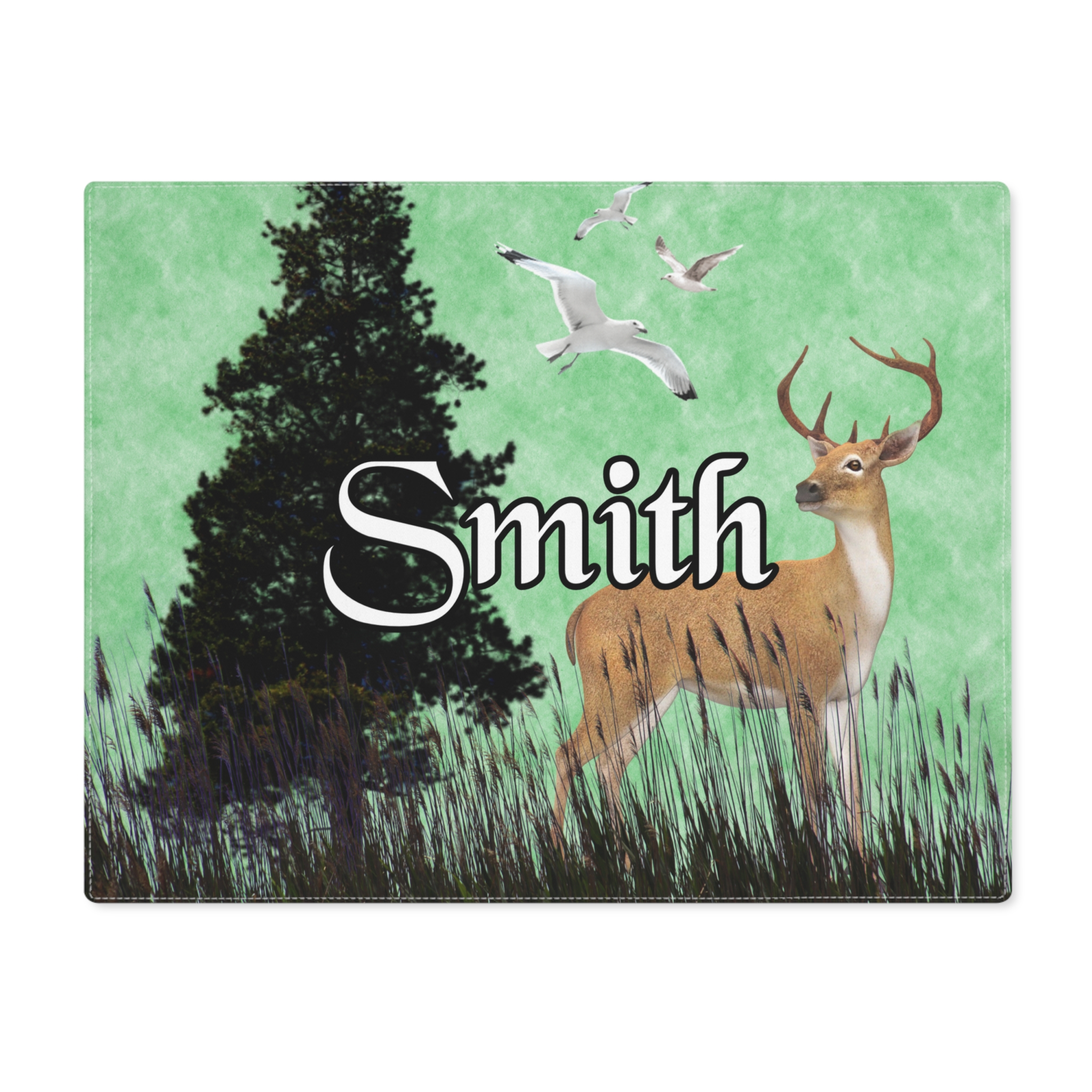 Personalized Log Cabin Placemat, Green Forest Deer, Rustic Gift, Picnic RV Camping, Farmhouse Custom Name Placemat - Image 7