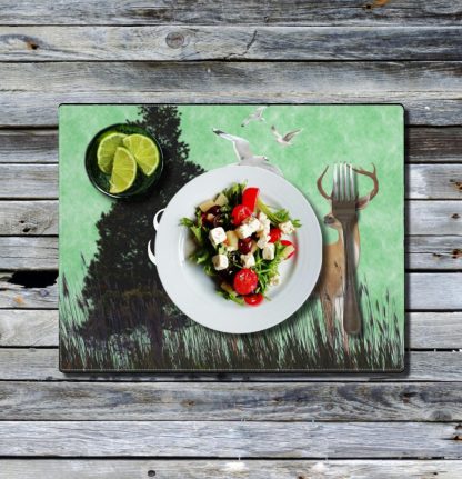 Personalized Log Cabin Placemat, Green Forest Deer, Rustic Gift, Picnic RV Camping, Farmhouse Custom Name Placemat - Image 3