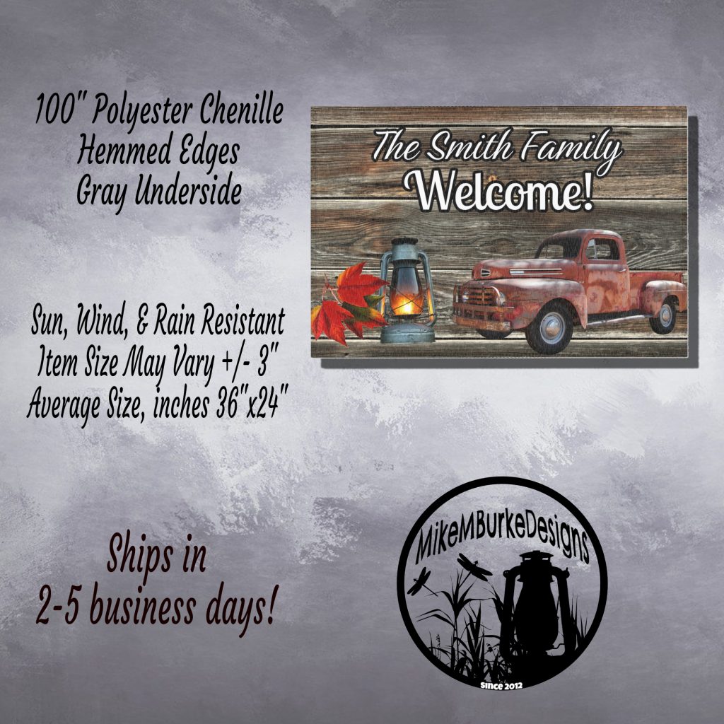 Rustic Rusty Truck Personalized Welcome Doormat, Custom Rug, Country Farmhouse Decor, Outdoor Rug - Image 4