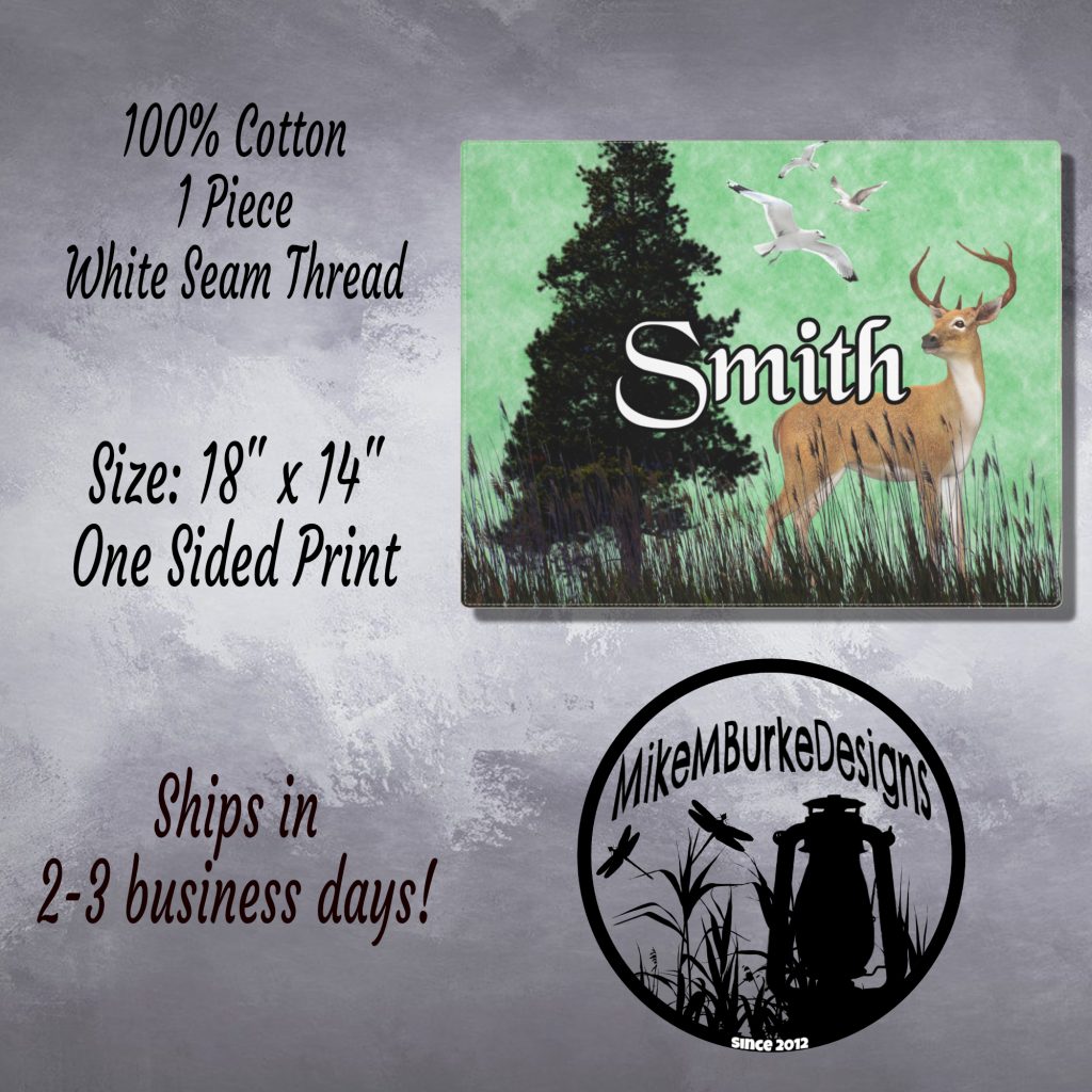 Personalized Log Cabin Placemat, Green Forest Deer, Rustic Gift, Picnic RV Camping, Farmhouse Custom Name Placemat - Image 5