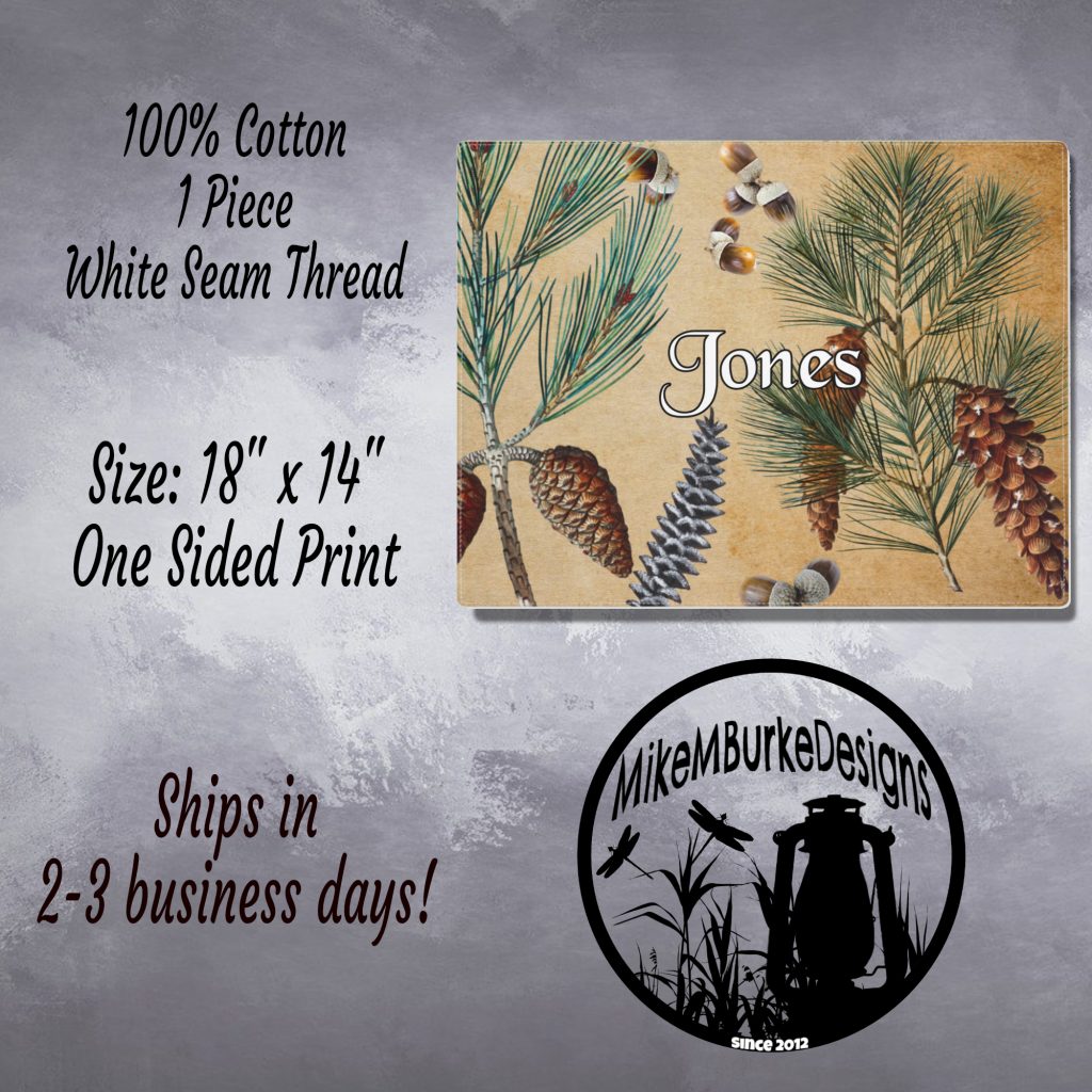 Personalized Rustic Placemat, Pine Cones, Country Farmhouse Decor Log Cabin, Custom Name RV Camping Picnic Placemat - Image 5