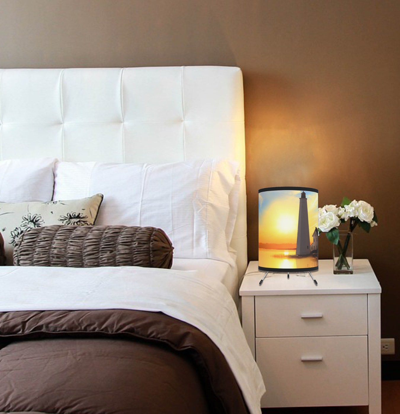 Sunset Lighthouse Lamp, Nautical Lampshade, Mother's Day Mom Gift For Her, Ocean Beach Style Lantern Lamp - Image 3