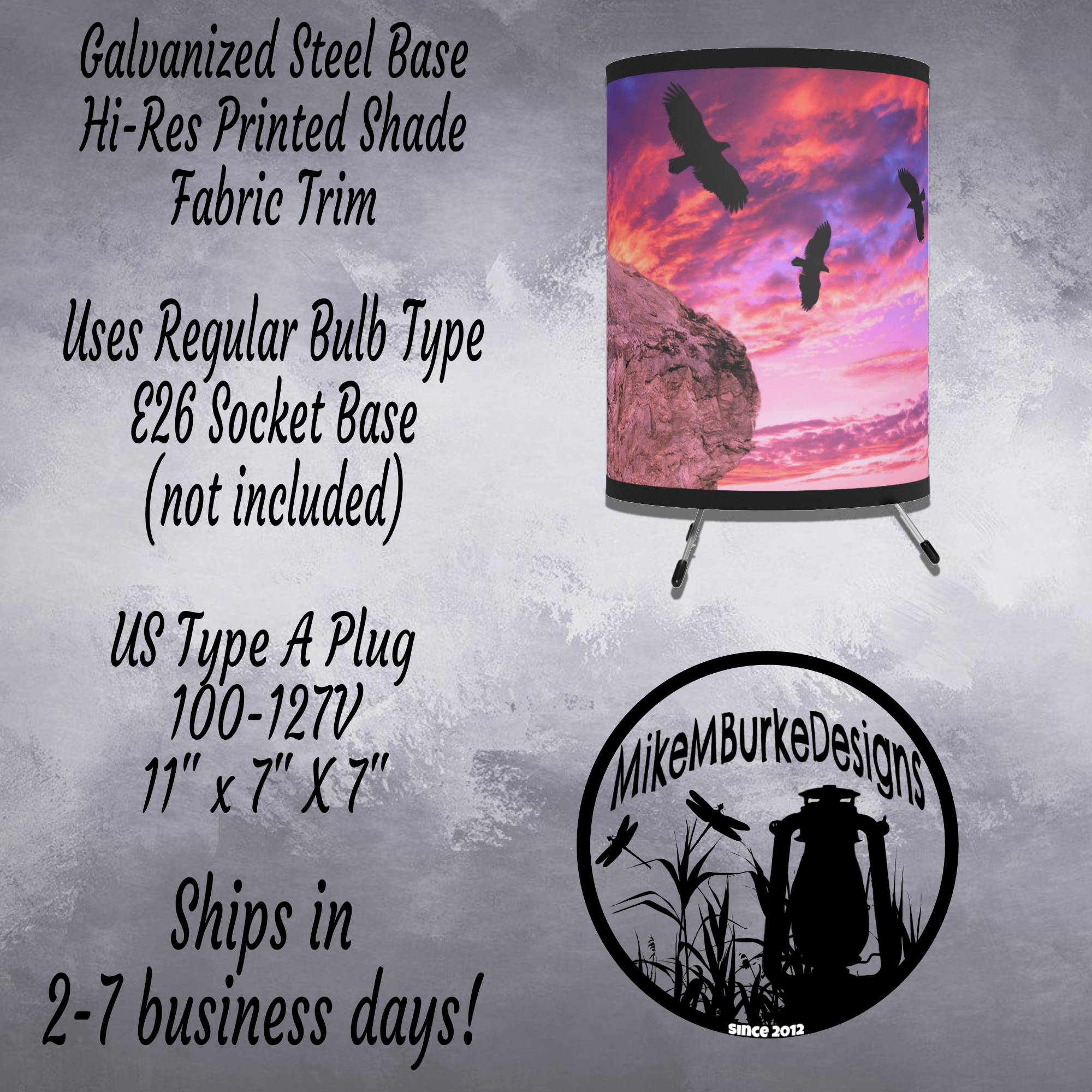 Farmhouse Country Birds Sunset Lamp, New Home Wedding Gift For Couple, Rustic Nature Log Cabin Decor, Seascape Bedside Tripod Table Lamp - Image 6