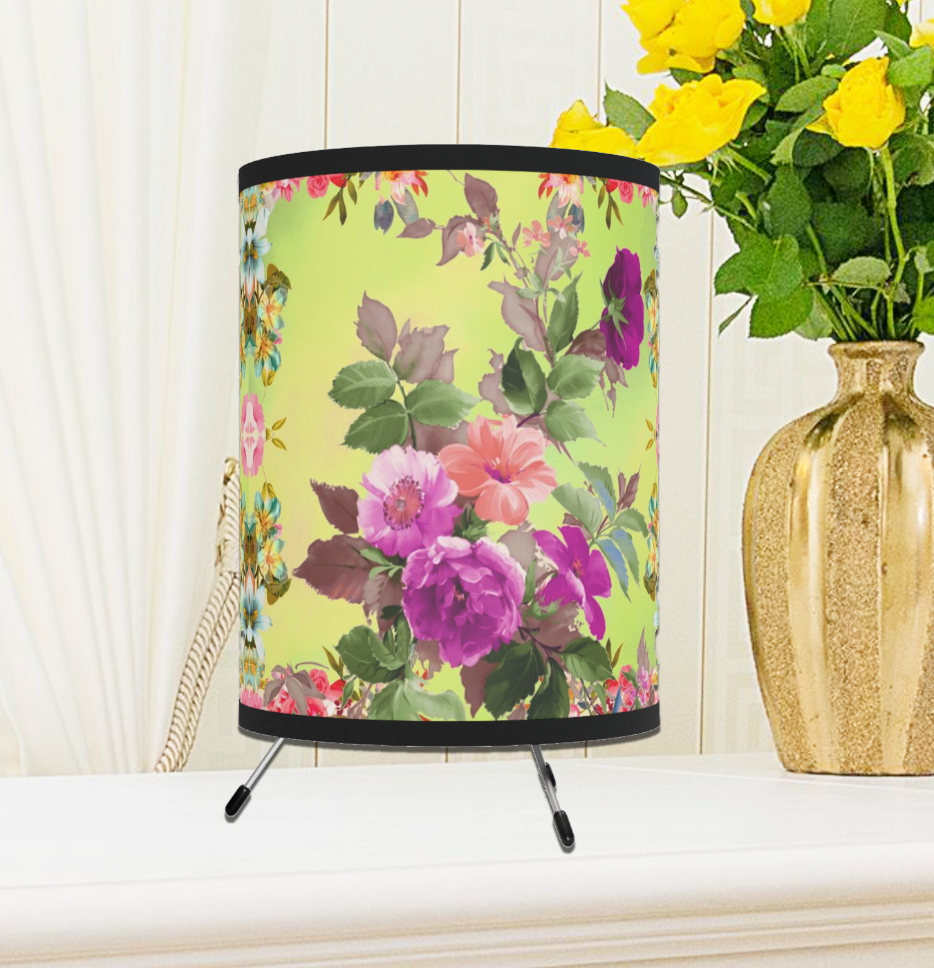 Flower Decor Table Lamp, Mother's Day Gift For Mom, Yellow Floral, Log Cabin Decor, Cottagecore Lantern Lamp Gift For Her - Image 4