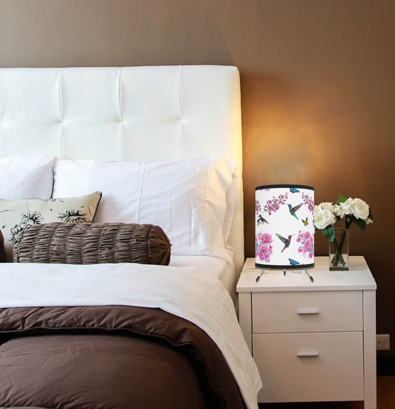 Flower Decor Table Lamp, Gift For Her, Hummingbird Bird Lamp, Floral Log Cabin Style Lantern, Gift For Women - Image 2