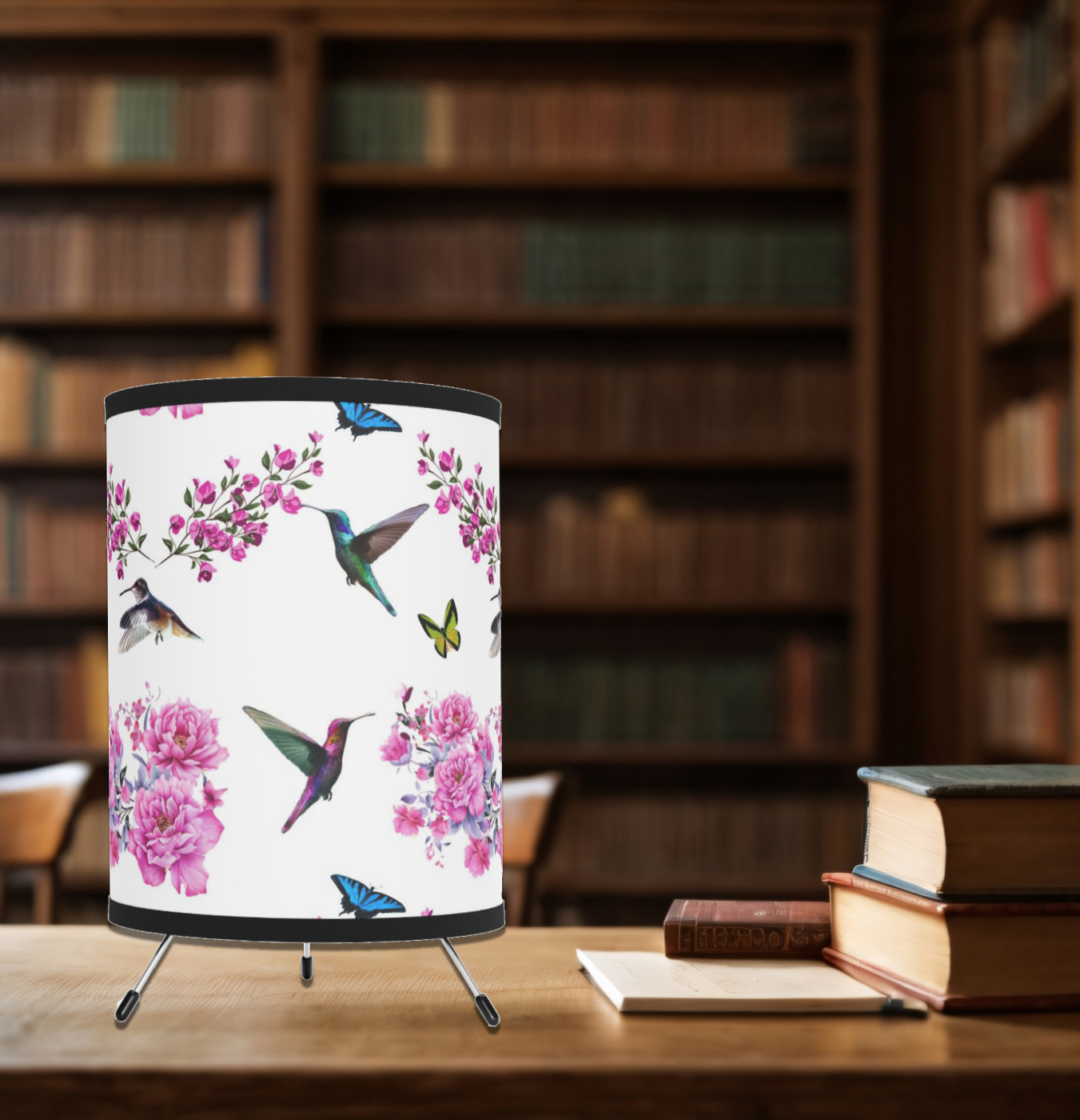 Flower Decor Table Lamp, Gift For Her, Hummingbird Bird Lamp, Floral Log Cabin Style Lantern, Gift For Women - Image 3