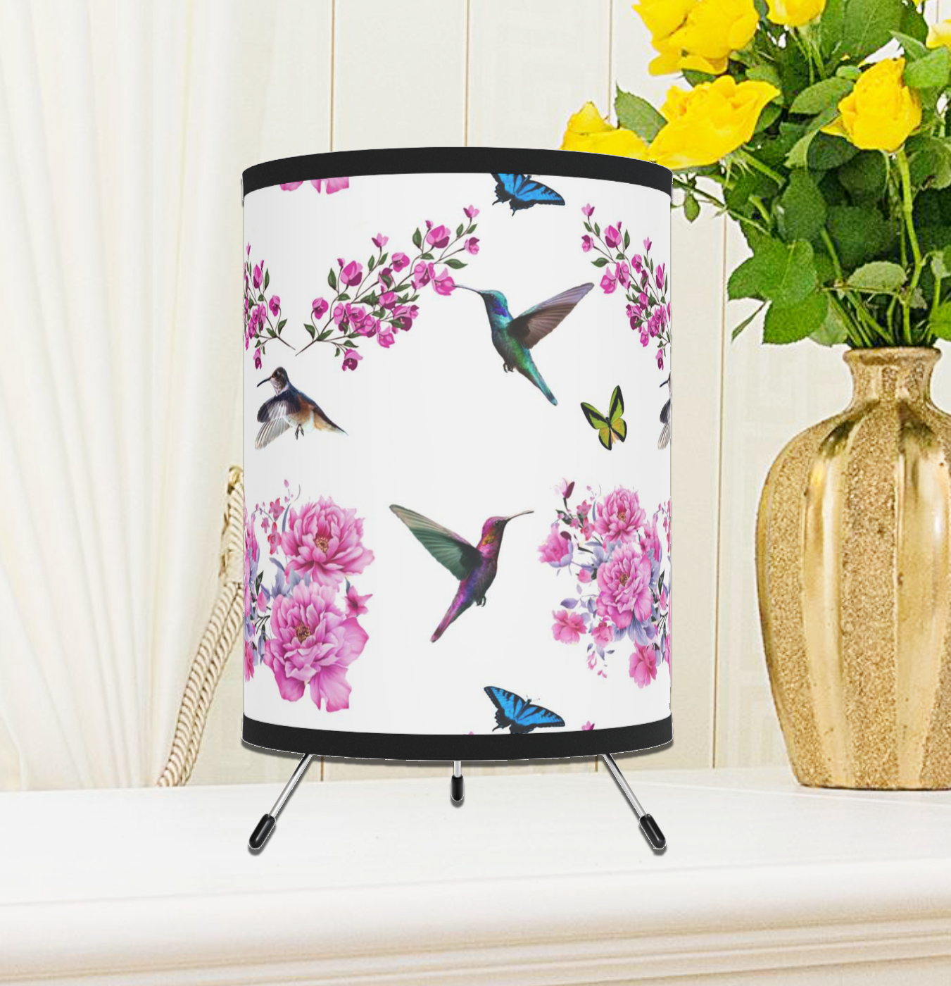 Flower Decor Table Lamp, Gift For Her, Hummingbird Bird Lamp, Floral Log Cabin Style Lantern, Gift For Women - Image 4