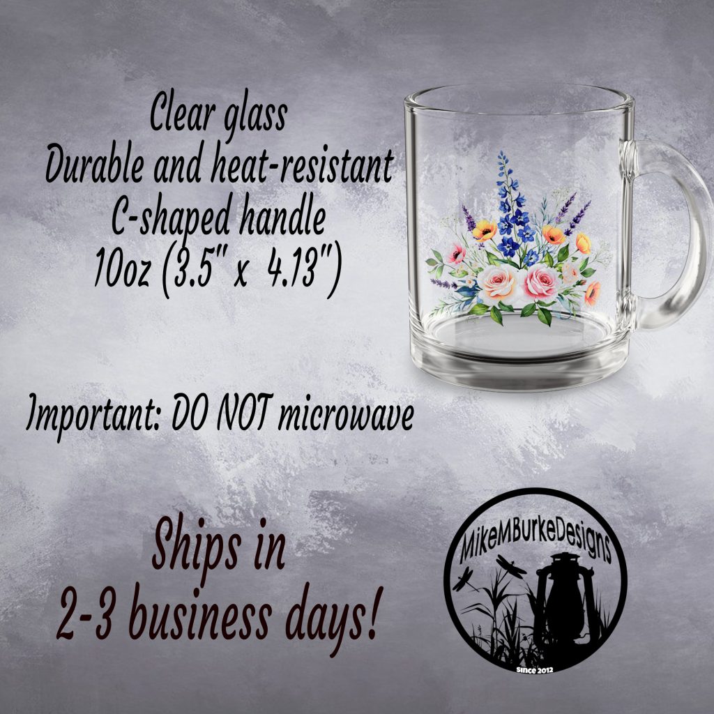 Floral Glass Mug, 10 oz Clear Coffee Cup, Gift for Her, Heat Resistant Tea Mug, C Handle Glassware, Botanical Drinkware, Spring Kitchen - Image 4