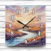 Wall-mounted watercolor clock with scenic design. A battery operated home gift that adds artistic charm and nature-inspired style to any room.
