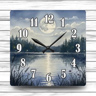 Wall-mounted watercolor moon clock. A battery operated home gift that adds soft celestial charm and artistic style to any room.
