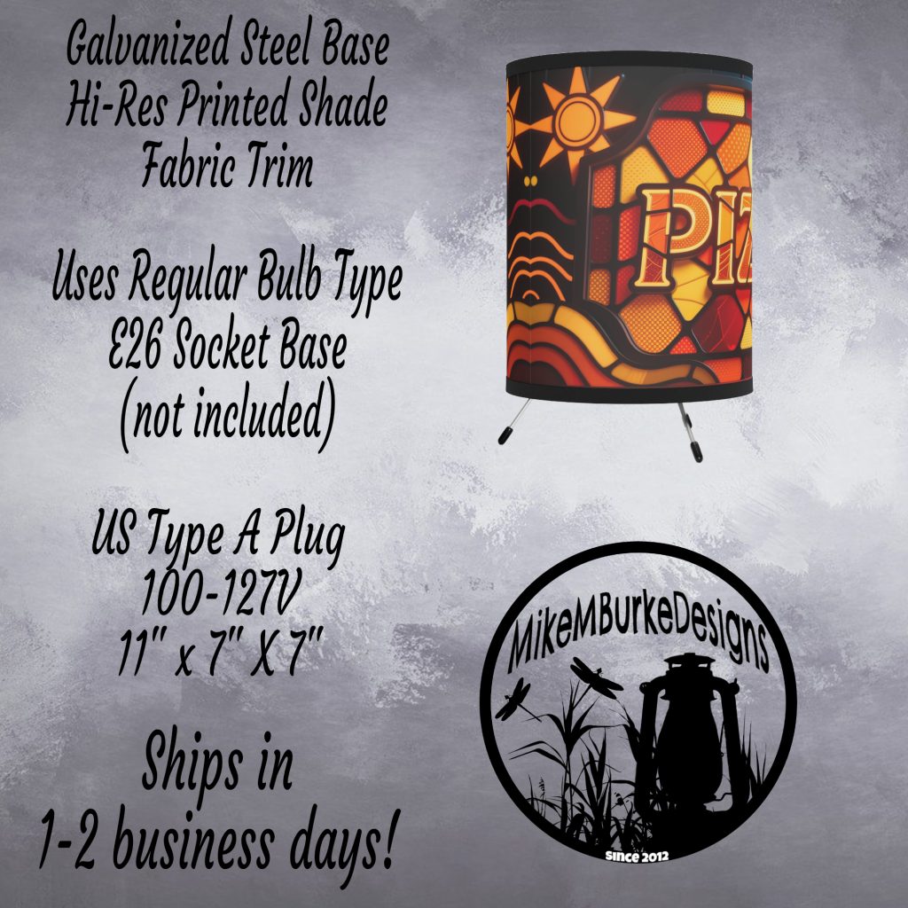 Stained Glass Art Pizza Tripod Table Lamp, Retro 80s Style, Electric Plug-In, Nostalgic Home Decor, Unique Pizza Lover Gift - Image 4